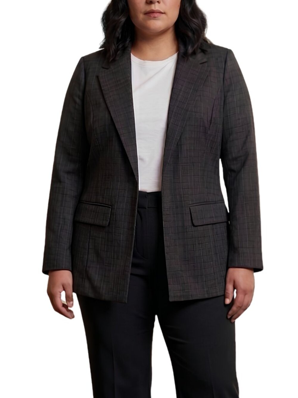 Liverpool Glen Plaid Open Front Blazer Jacket Black Grey XL Office Academia EUC